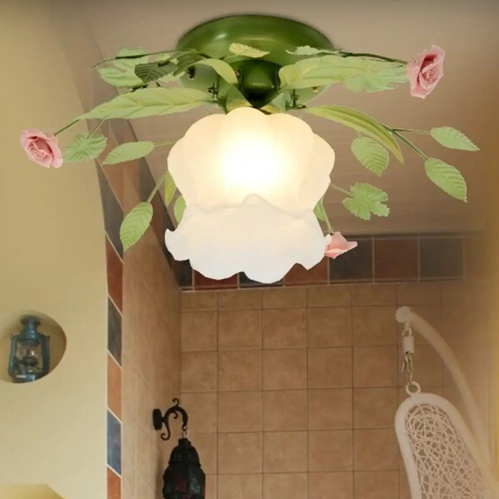 Romantic Green Floral Ceiling Light Fixture With 1/3/5 Metal Heads For Living Room Flush Mount 1 /