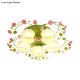Romantic Green Floral Ceiling Light Fixture With 1/3/5 Metal Heads For Living Room Flush Mount