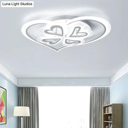 Romantic Heart Ceiling Light - Acrylic Flush Mount In White For Adult & Child Bedroom / 25.5 Warm