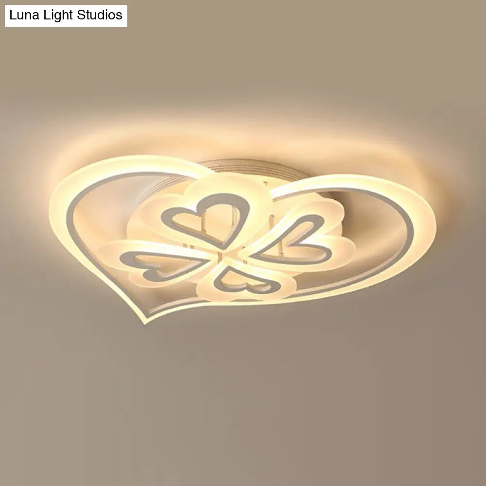 Romantic Heart Ceiling Light - Acrylic Flush Mount In White For Adult & Child Bedroom