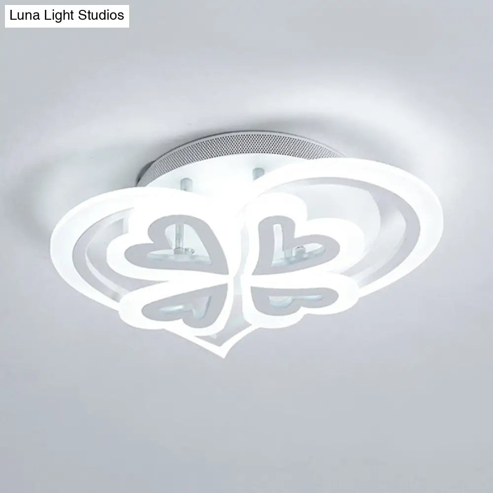 Romantic Heart Ceiling Light - Acrylic Flush Mount In White For Adult & Child Bedroom
