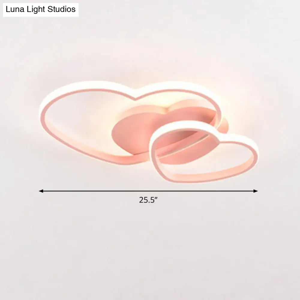 Romantic Minimalist Double Heart Ceiling Light - Metal Flush Mount Led For Bedroom