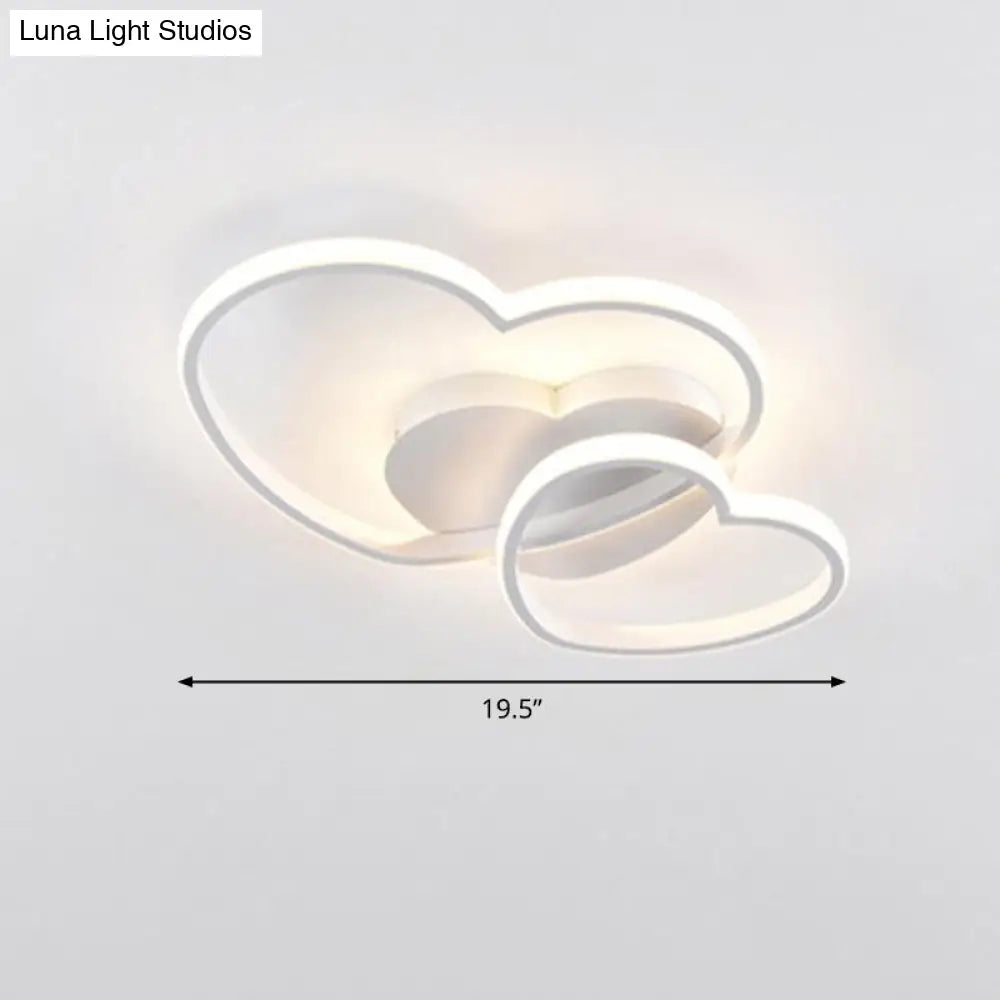 Romantic Minimalist Double Heart Ceiling Light - Metal Flush Mount Led For Bedroom