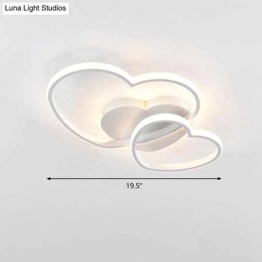 Romantic Minimalist Double Heart Ceiling Light - Metal Flush Mount Led For Bedroom