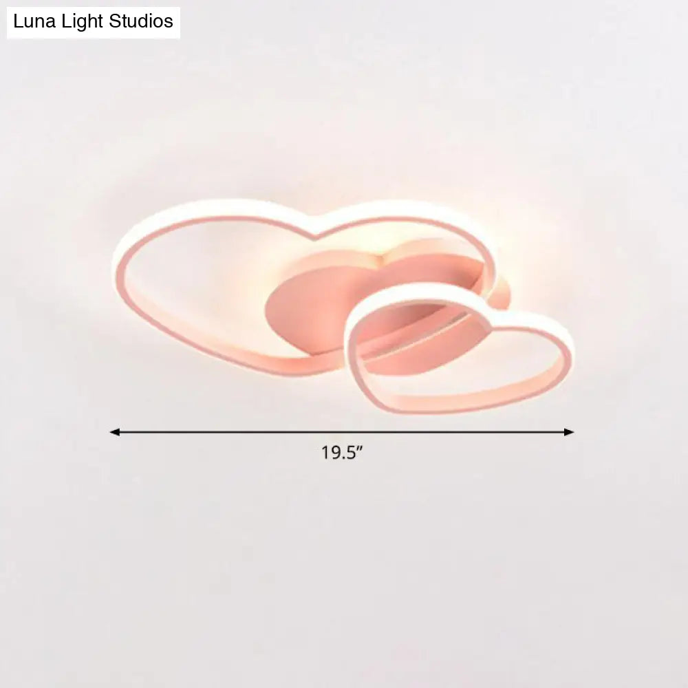 Romantic Minimalist Double Heart Ceiling Light - Metal Flush Mount Led For Bedroom