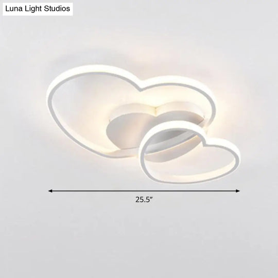 Romantic Minimalist Double Heart Ceiling Light - Metal Flush Mount Led For Bedroom