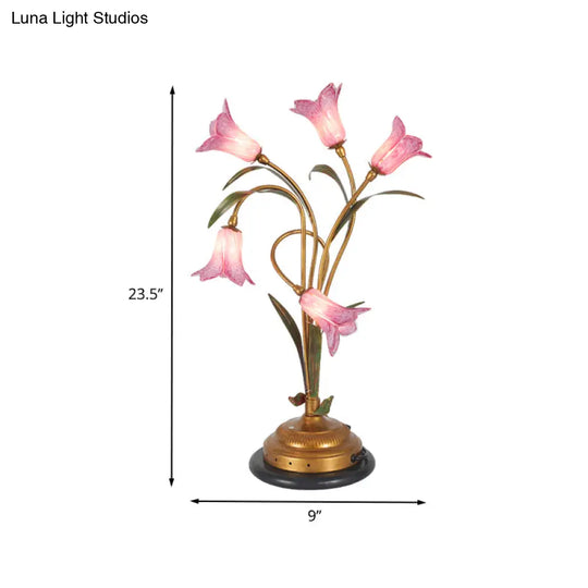 Romantic Pastoral Lily Bedside Brass Nightstand Lamp - 5-Light Led Table Lighting