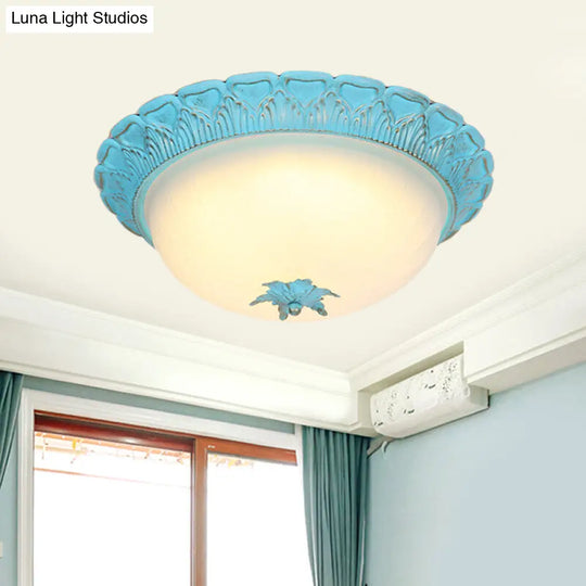 Romantic Pastoral Milky Glass Led Ceiling Lamp - Domed Bedroom Flush Mount Choice Of 16/19.5 Wide