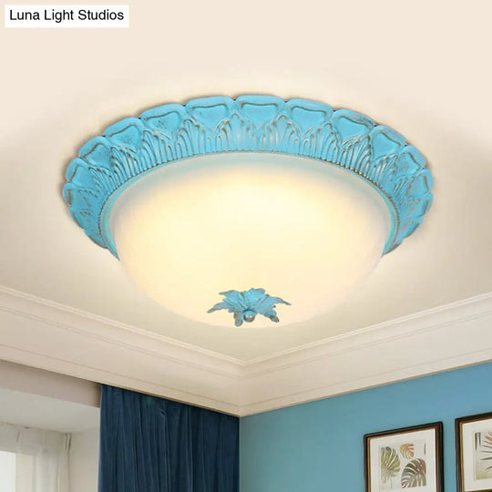 Romantic Pastoral Milky Glass Led Ceiling Lamp - Domed Bedroom Flush Mount Choice Of 16/19.5 Wide