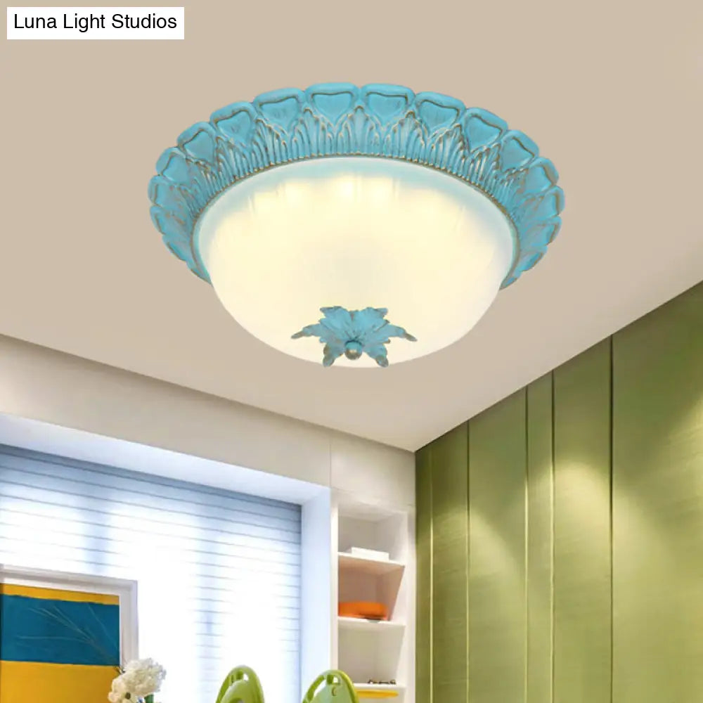 Romantic Pastoral Milky Glass Led Ceiling Lamp - Domed Bedroom Flush Mount Choice Of 16’/19.5’