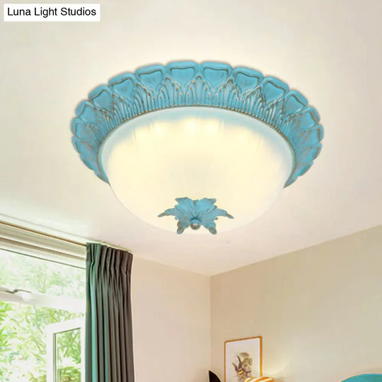 Romantic Pastoral Milky Glass Led Ceiling Lamp - Domed Bedroom Flush Mount Choice Of 16/19.5 Wide