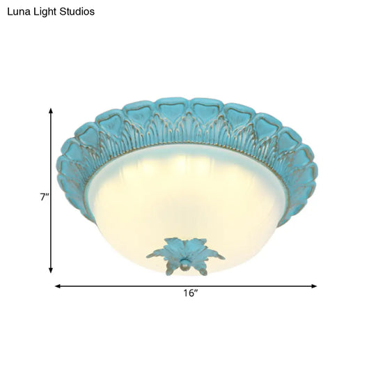 Romantic Pastoral Milky Glass Led Ceiling Lamp - Domed Bedroom Flush Mount Choice Of 16’/19.5’