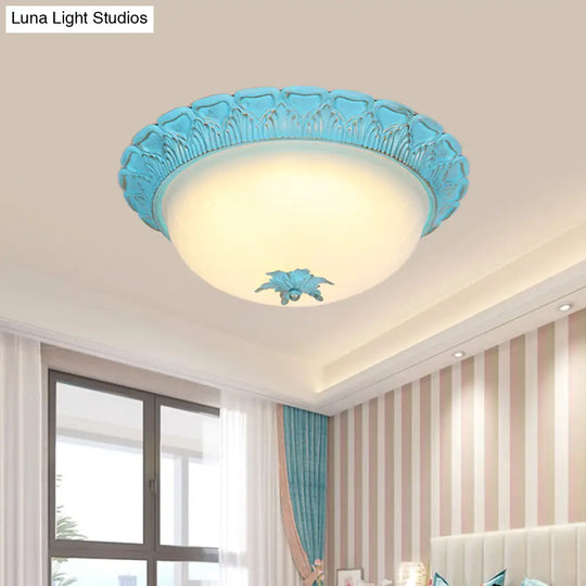 Romantic Pastoral Milky Glass Led Ceiling Lamp - Domed Bedroom Flush Mount Choice Of 16’/19.5’
