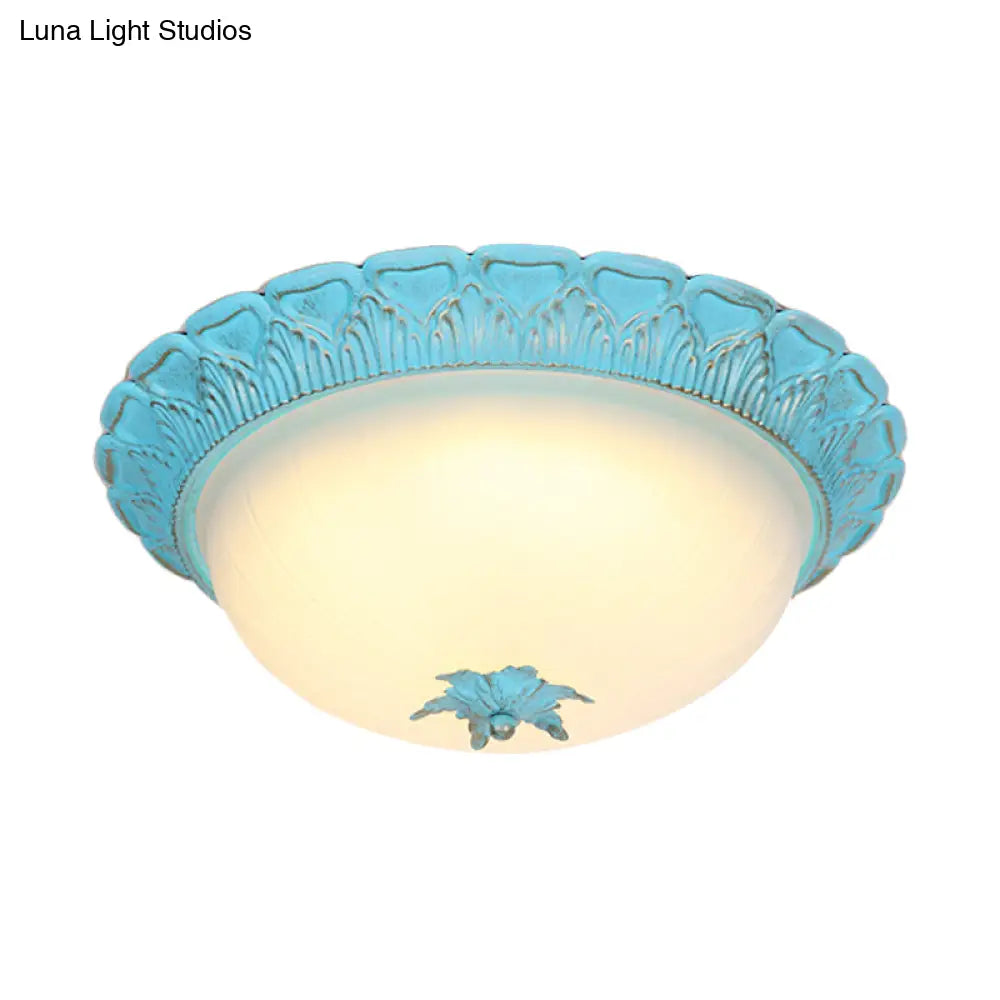 Romantic Pastoral Milky Glass Led Ceiling Lamp - Domed Bedroom Flush Mount Choice Of 16’/19.5’