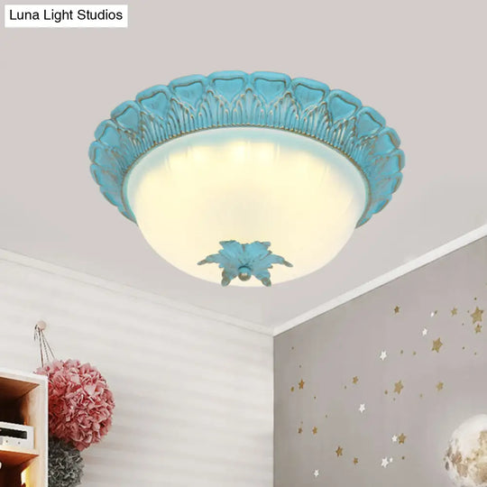 Romantic Pastoral Milky Glass Led Ceiling Lamp - Domed Bedroom Flush Mount Choice Of 16’/19.5’