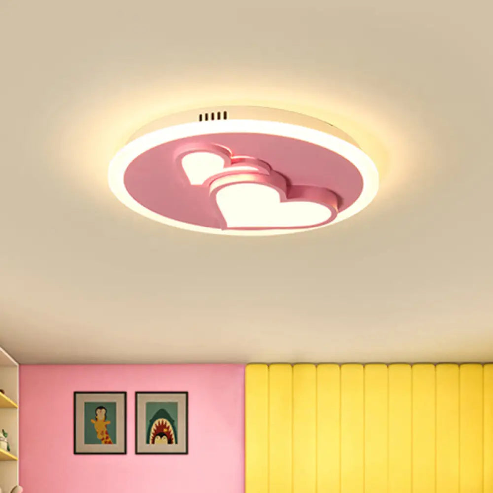 Romantic Pink Acrylic Led Ceiling Lamp With Embossed Loving Heart Design For Bedroom