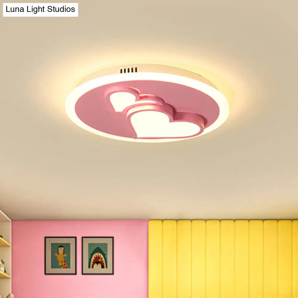 Romantic Pink Acrylic Led Ceiling Lamp With Embossed Loving Heart Design For Bedroom