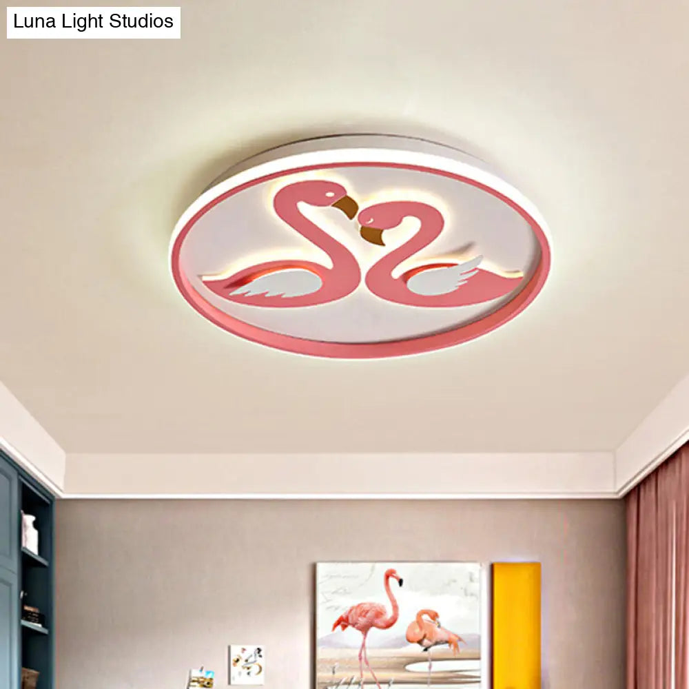 Romantic Swan Flushmount Led Ceiling Light - Modern Acrylic Design In Pink