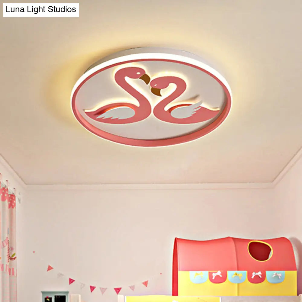 Romantic Swan Flushmount Led Ceiling Light - Modern Acrylic Design In Pink