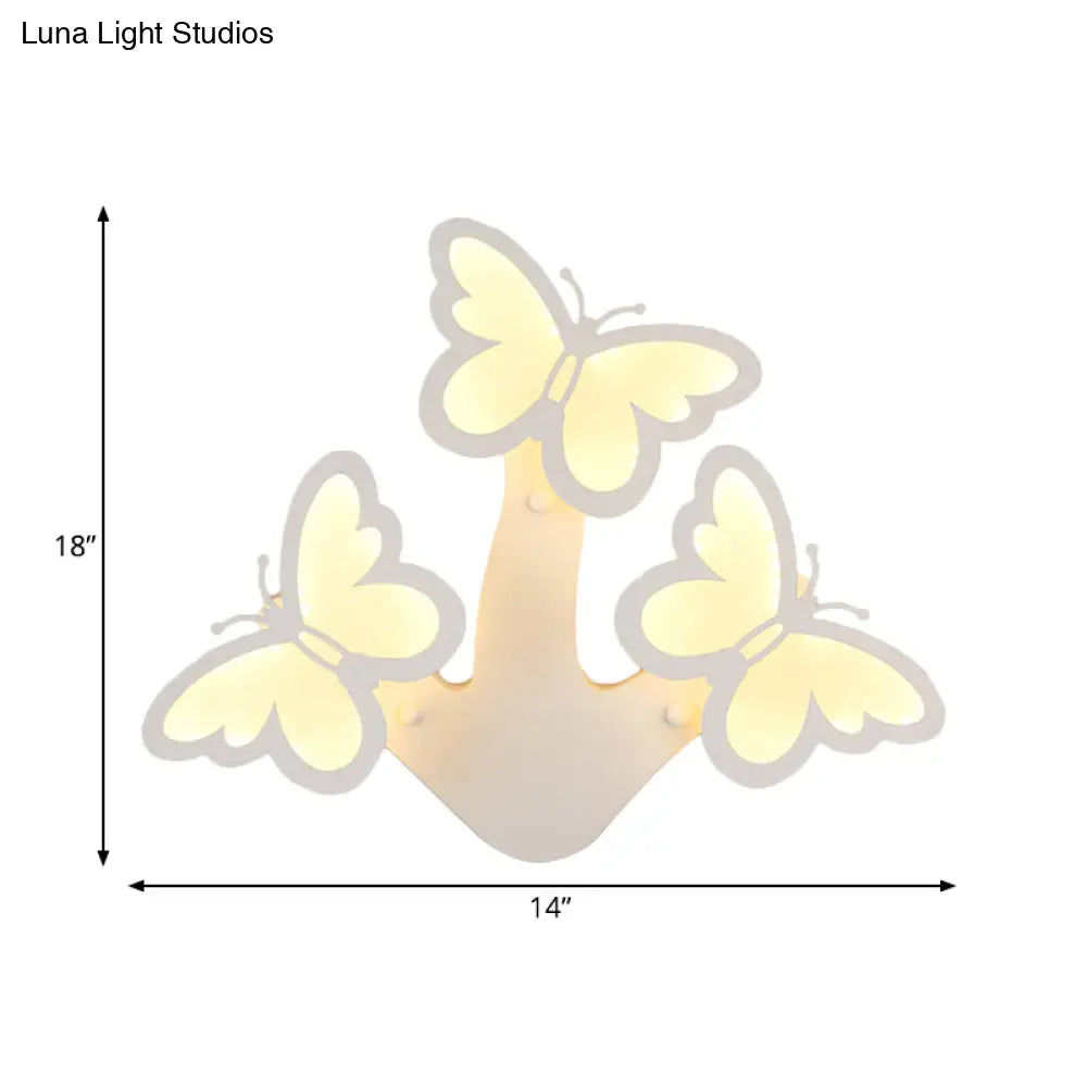 Romantic White Acrylic Butterfly Wall Light For Foyer And Living Room