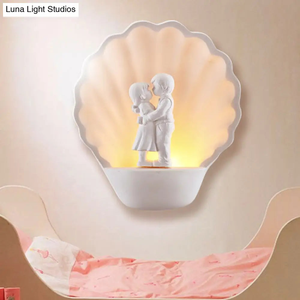 Romantic White Shell Plaster Sconce Lighting For Study Room