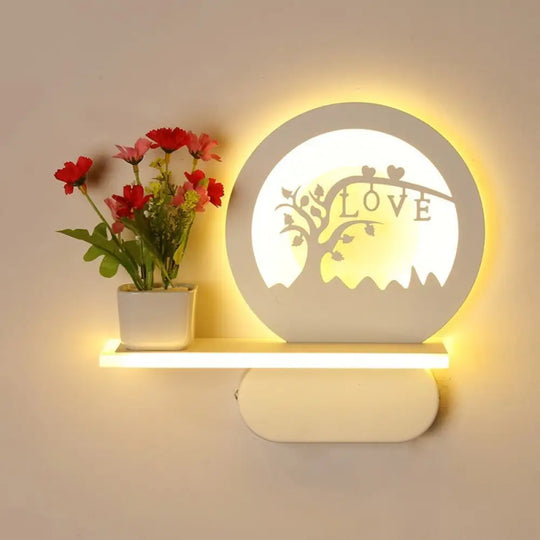 Romantic White Study Room Wall Lamp With Shelf And Acrylic Finish / Tree