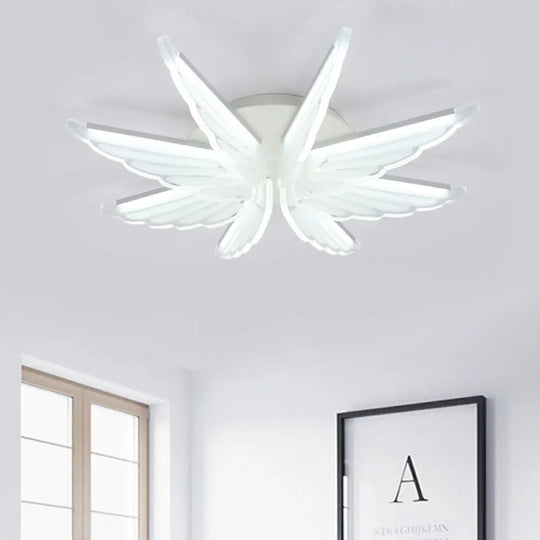 Romantic White Wing Flush Led Ceiling Lamp For Baby Room / 16.5’