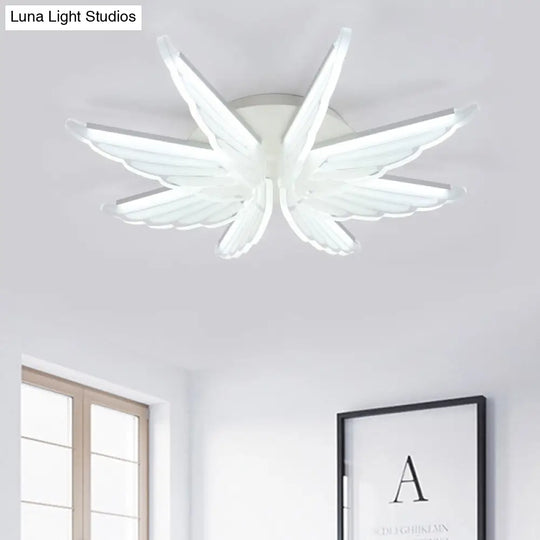 Romantic White Wing Flush Led Ceiling Lamp For Baby Room / 16.5
