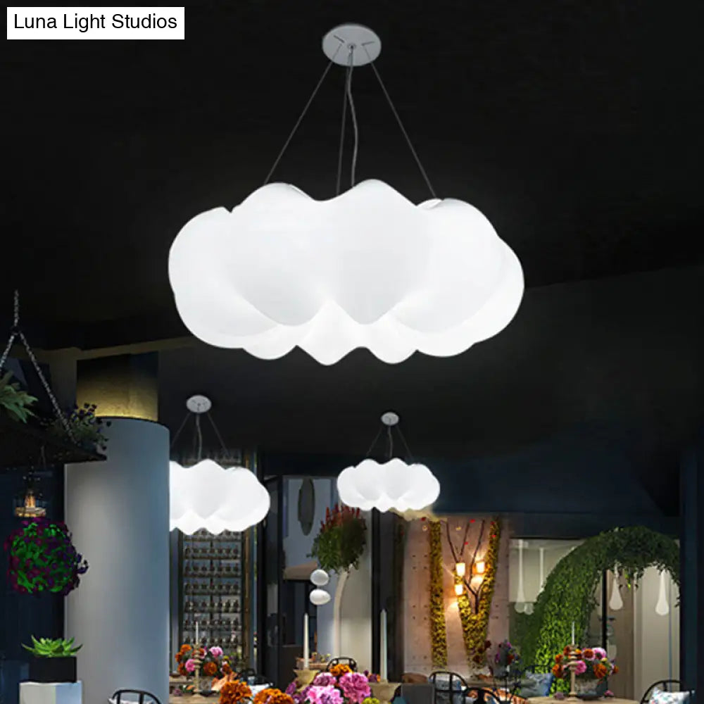 Minimalist White Cloud Bistro Led Pendant Lamp - Plastic Integrated Hanging Ceiling Light