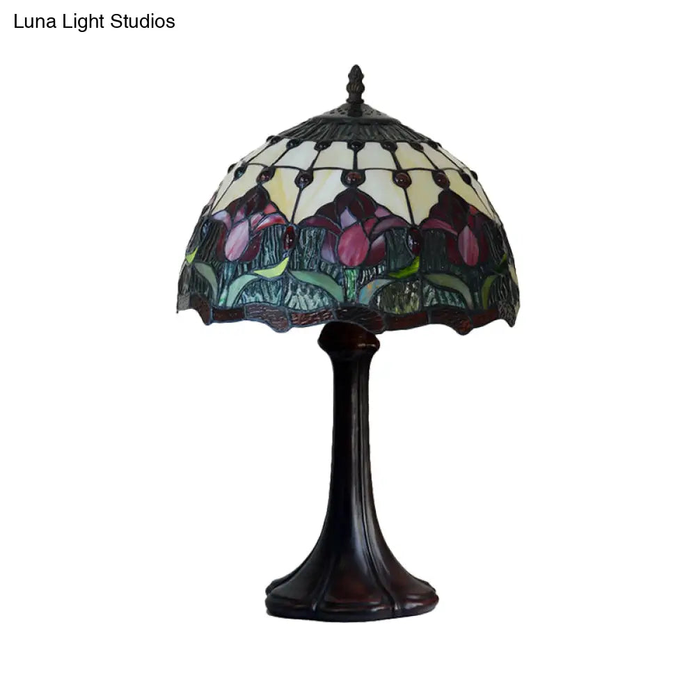 Rosaria - Tiffany Style Stained Glass Flower Patterned Table Light: Bronze Night