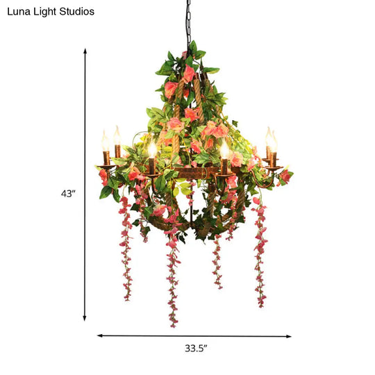 Industrial Rustic Led Chandelier With 6 Bulbs - Candle Restaurant Rose Hanging Light Fixture