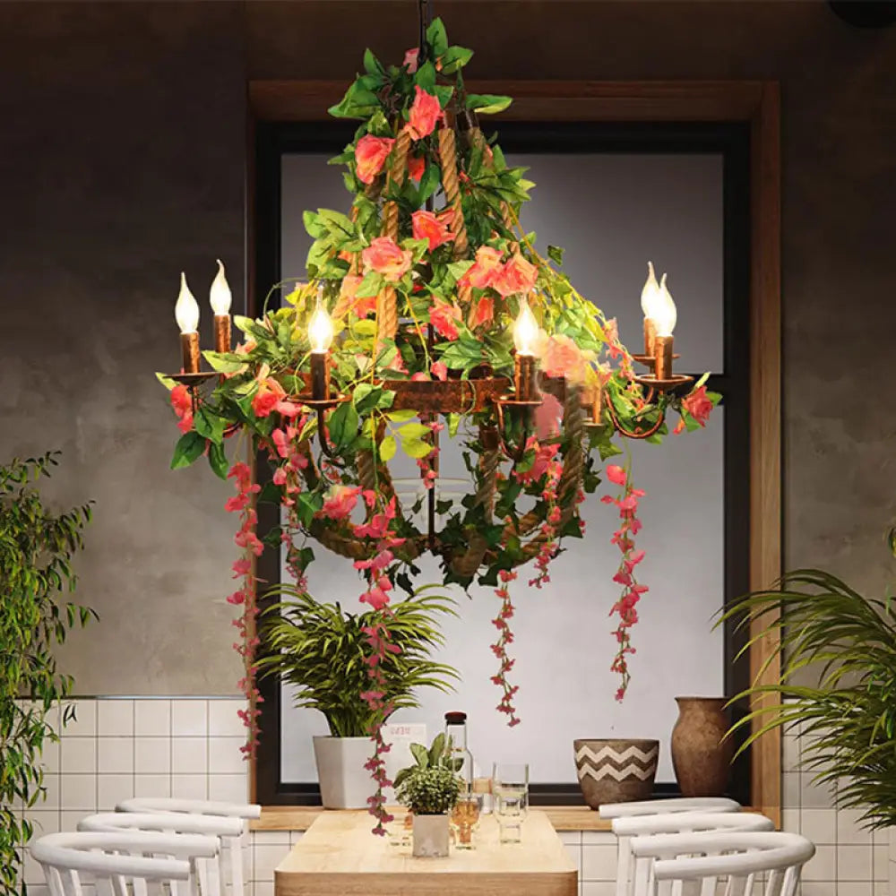 Rose Chandelier Led Rust Hanging Light Industrial Style 6 Bulbs- Candle Restaurant