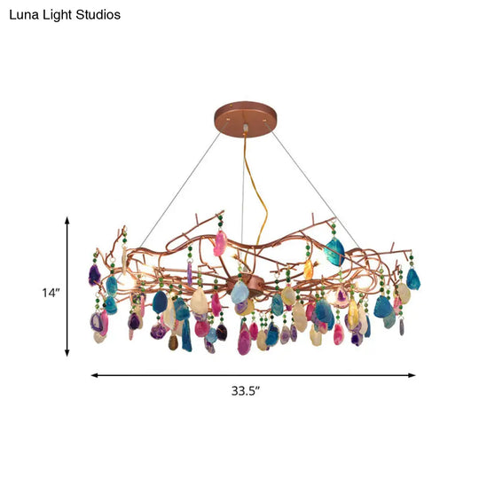 Rose Gold Circular Chandelier Lighting - Art Deco Agate Multi Lights Hanging Lamp Fixture 25.5/33.5