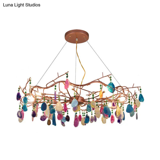 Rose Gold Circular Chandelier Lighting - Art Deco Agate Multi Lights Hanging Lamp Fixture 25.5/33.5