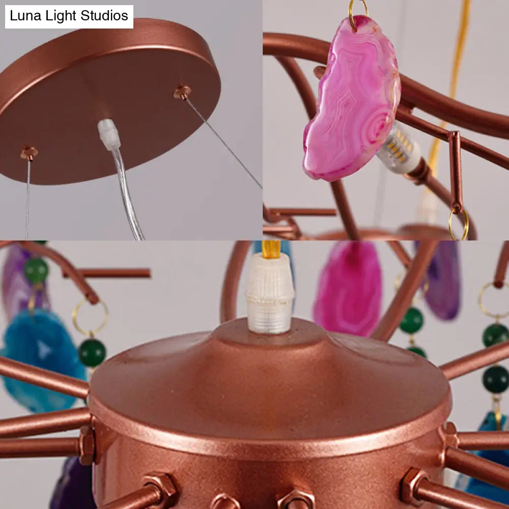 Rose Gold Circular Chandelier Lighting - Art Deco Agate Multi Lights Hanging Lamp Fixture 25.5/33.5