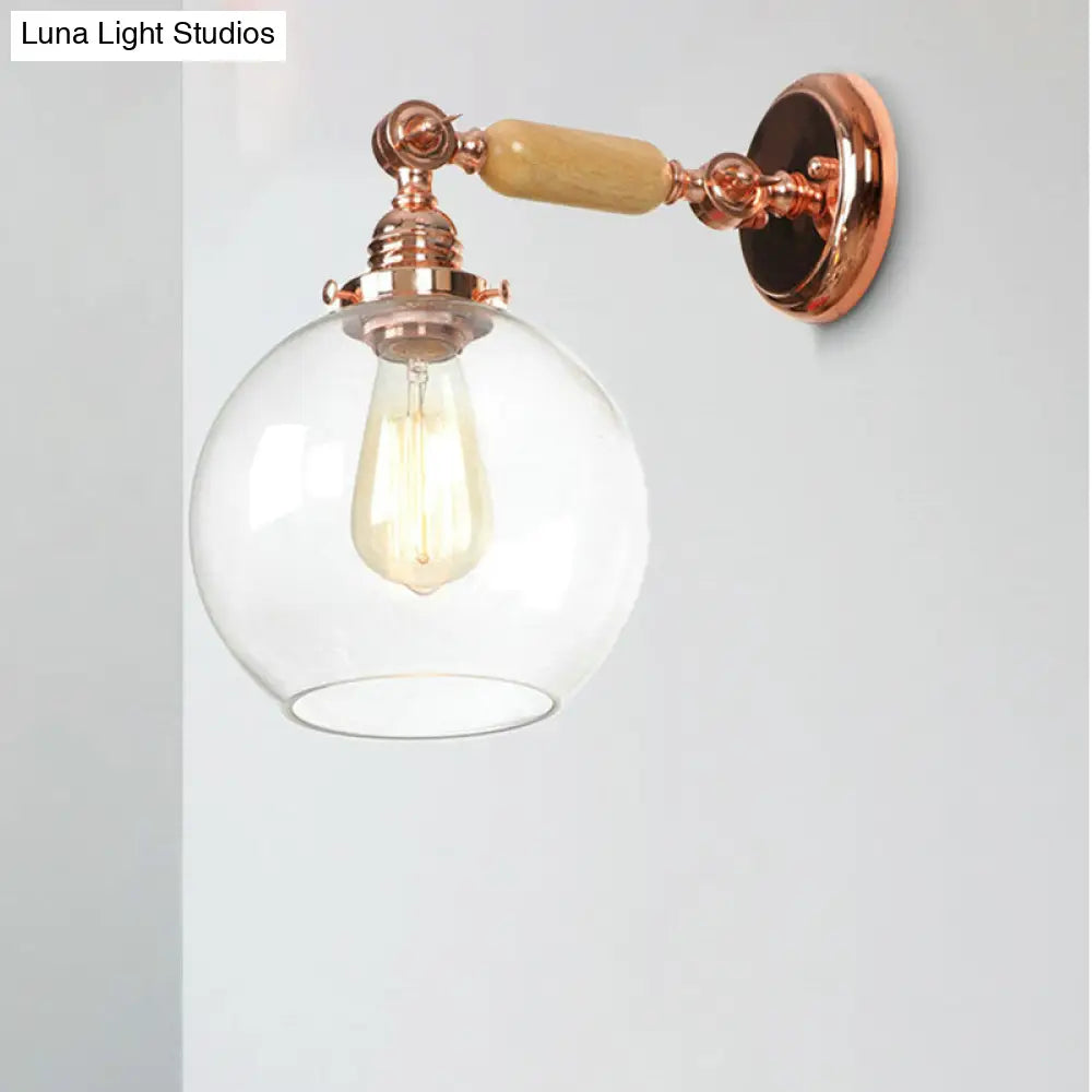 Rose Gold Clear Glass Wall Mounted Sconce Light - Orb Shade Industrial Lamp Single Bulb For Living