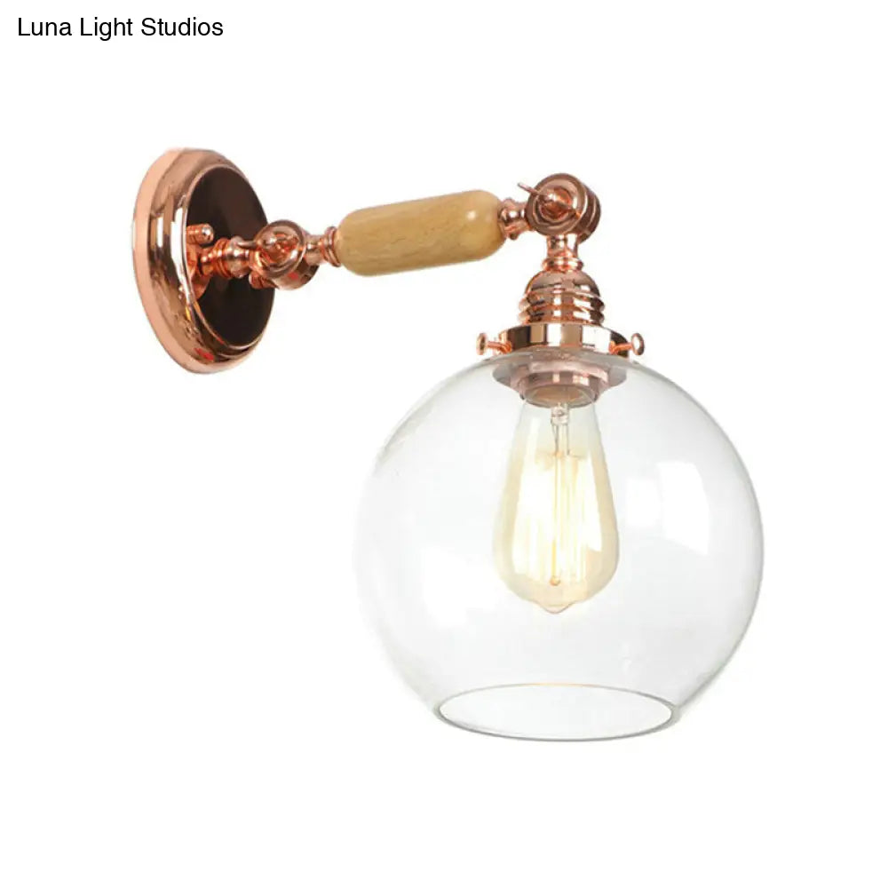 Rose Gold Clear Glass Wall Mounted Sconce Light - Orb Shade Industrial Lamp Single Bulb For Living