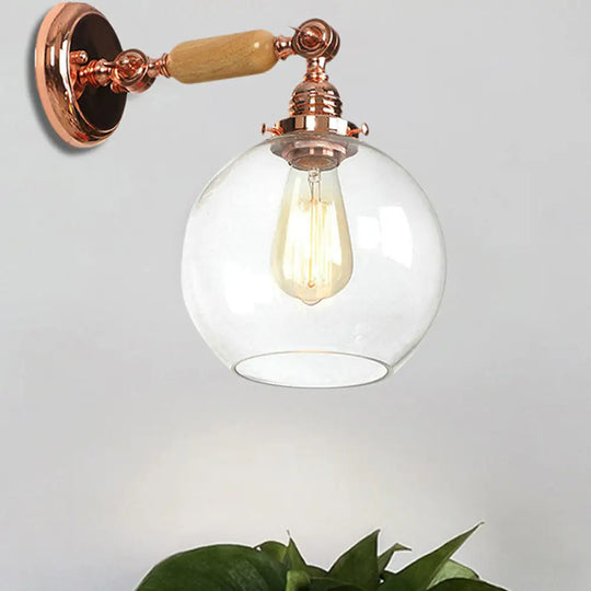 Rose Gold Clear Glass Wall Mounted Sconce Light - Orb Shade Industrial Lamp Single Bulb For Living