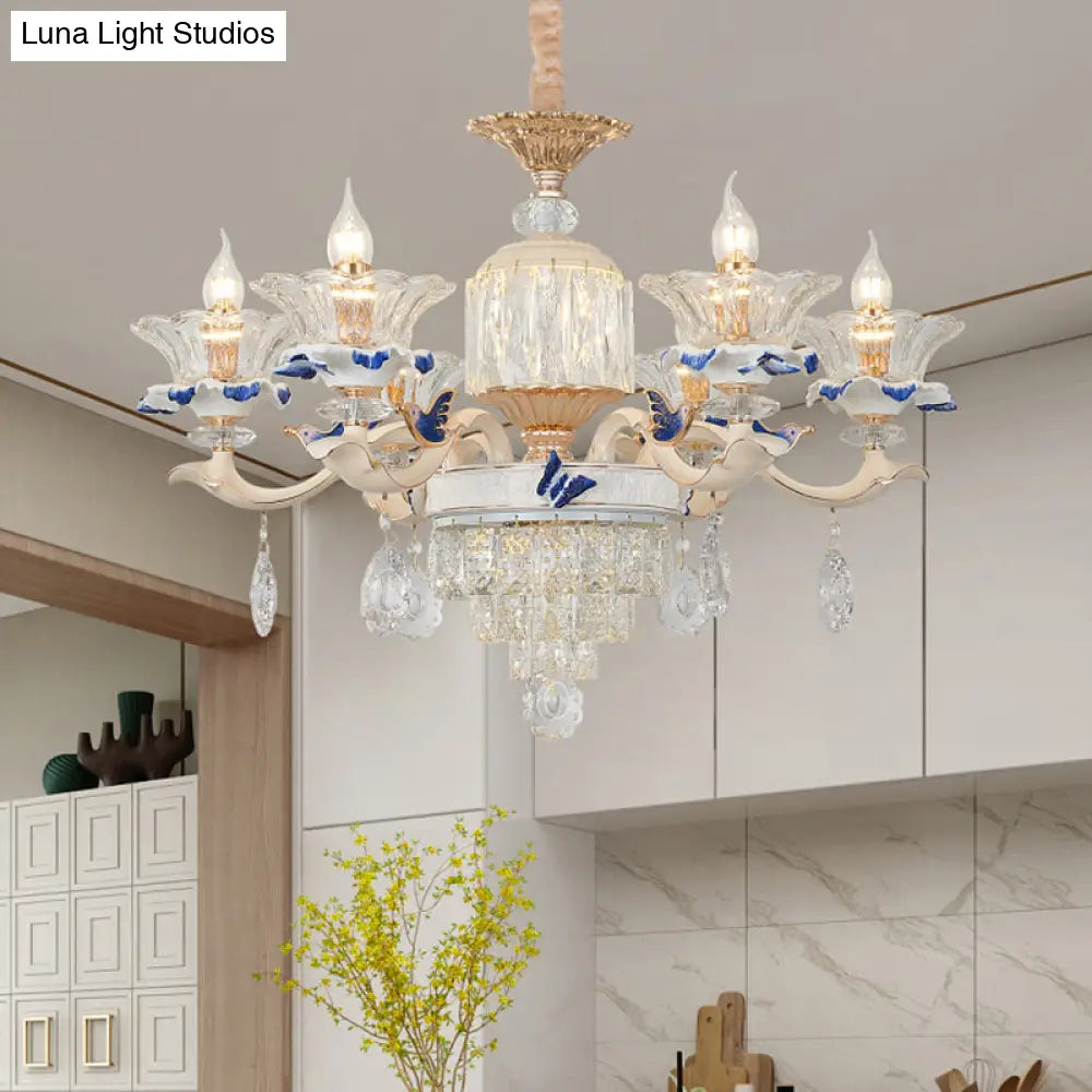 Rose Gold Crystal Chandelier Pendant - 6/8 Lights Modern Blooming Design For Bedroom Suspension