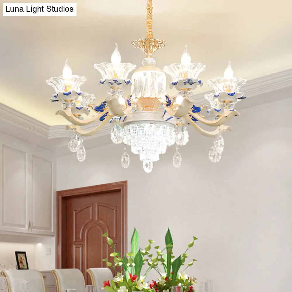 Rose Gold Crystal Chandelier Pendant - 6/8 Lights Modern Blooming Design For Bedroom Suspension