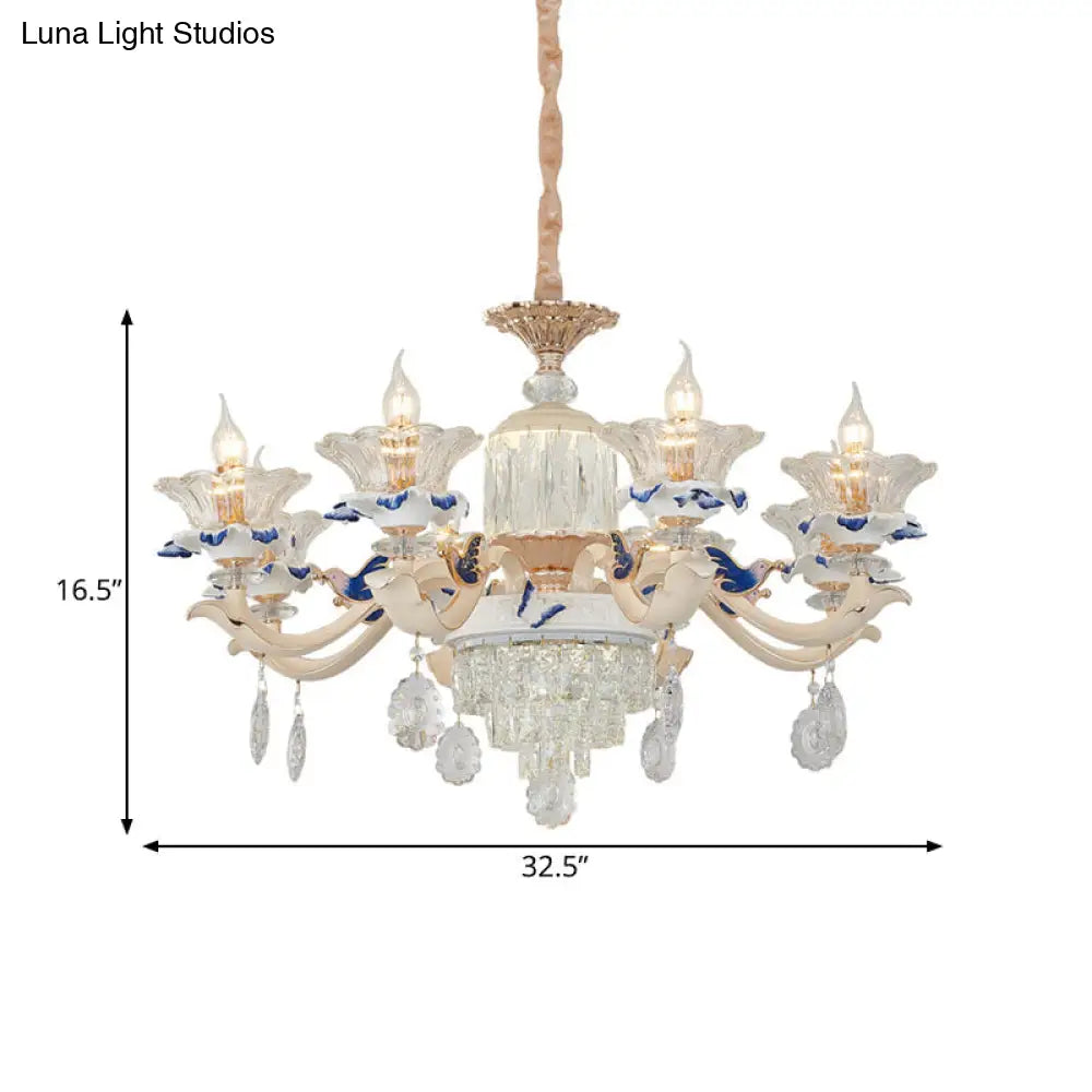 Modern Rose Gold Crystal Chandelier Pendant - 6/8 Lights Blooming Bedroom Suspension Lamp With