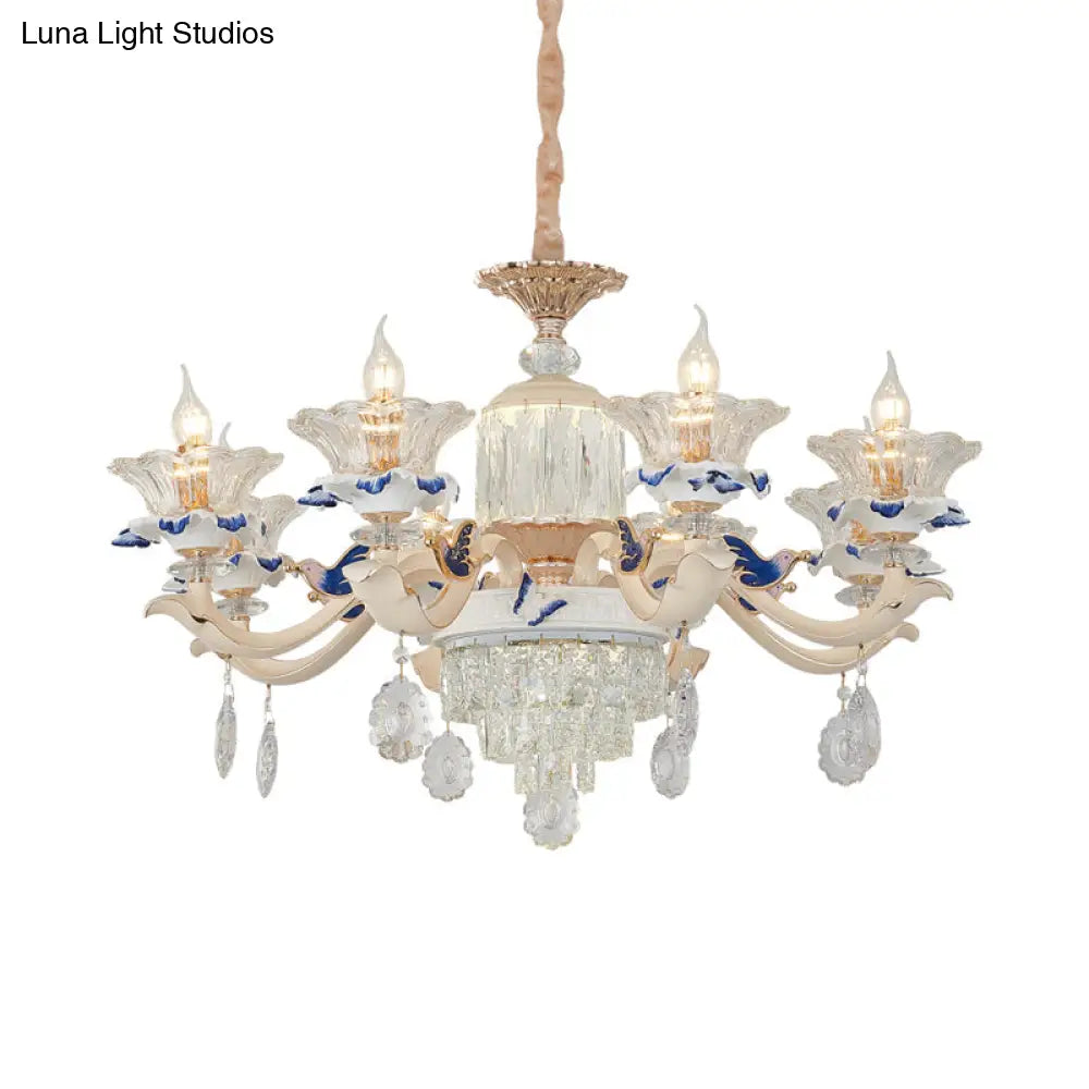 Rose Gold Crystal Chandelier Pendant - 6/8 Lights Modern Blooming Design For Bedroom Suspension