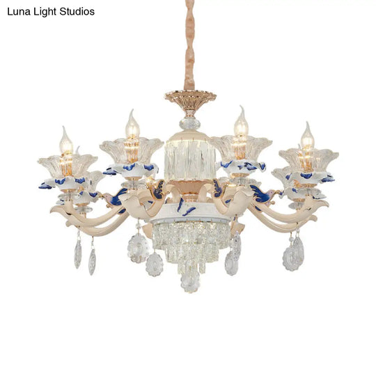 Modern Rose Gold Crystal Chandelier Pendant - 6/8 Lights Blooming Bedroom Suspension Lamp With