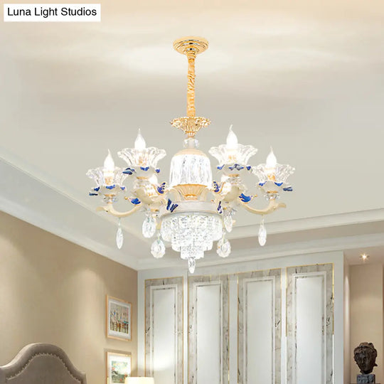 Rose Gold Crystal Chandelier Pendant - 6/8 Lights Modern Blooming Design For Bedroom Suspension