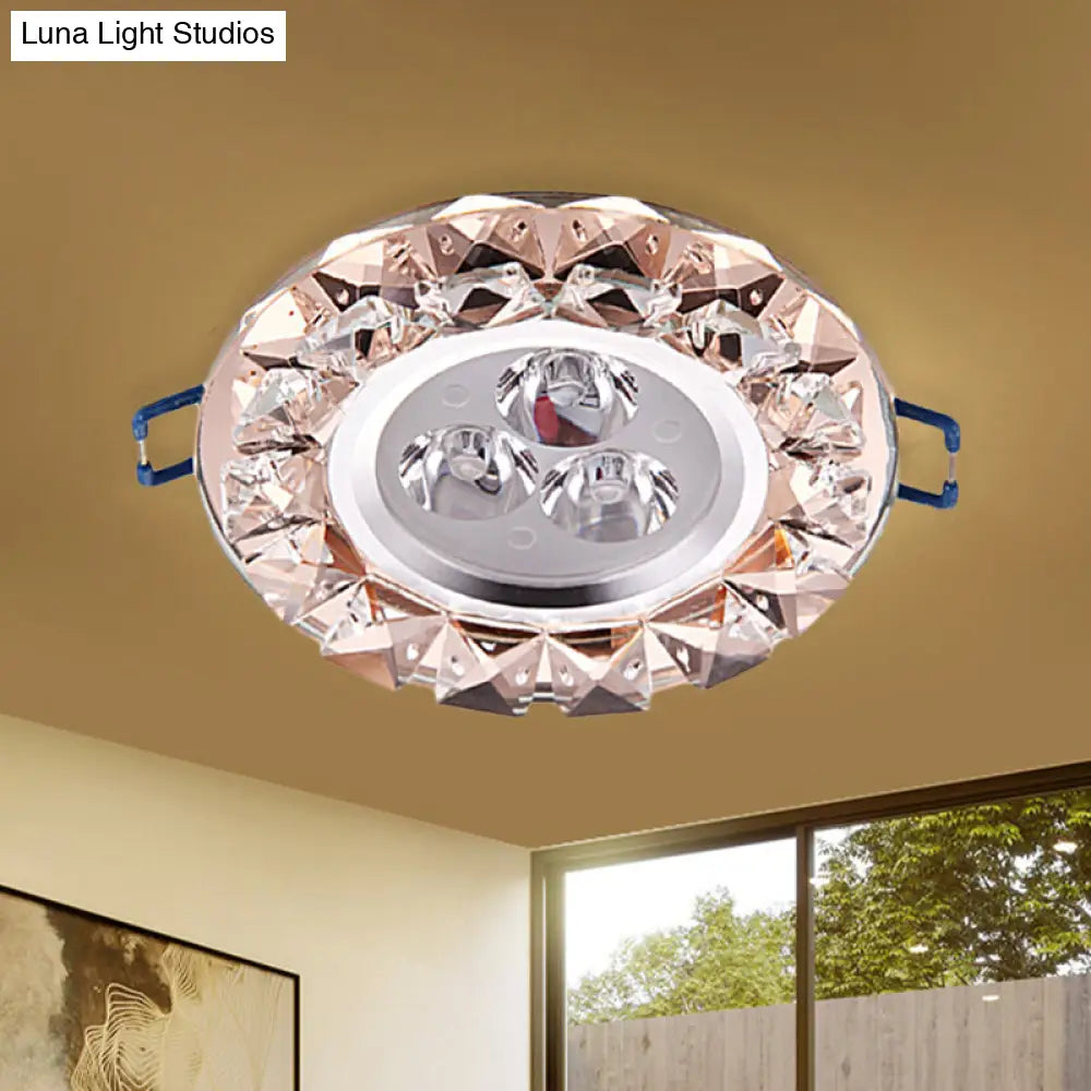 Rose Gold Crystal Flush Mount Led Ceiling Lamp - Modern Thin & Beveled
