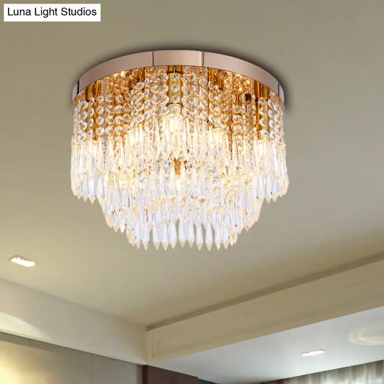 Rose Gold Crystal Waterfall Flush Lamp – Modernist 10-Light Ceiling Mount For Living Rooms