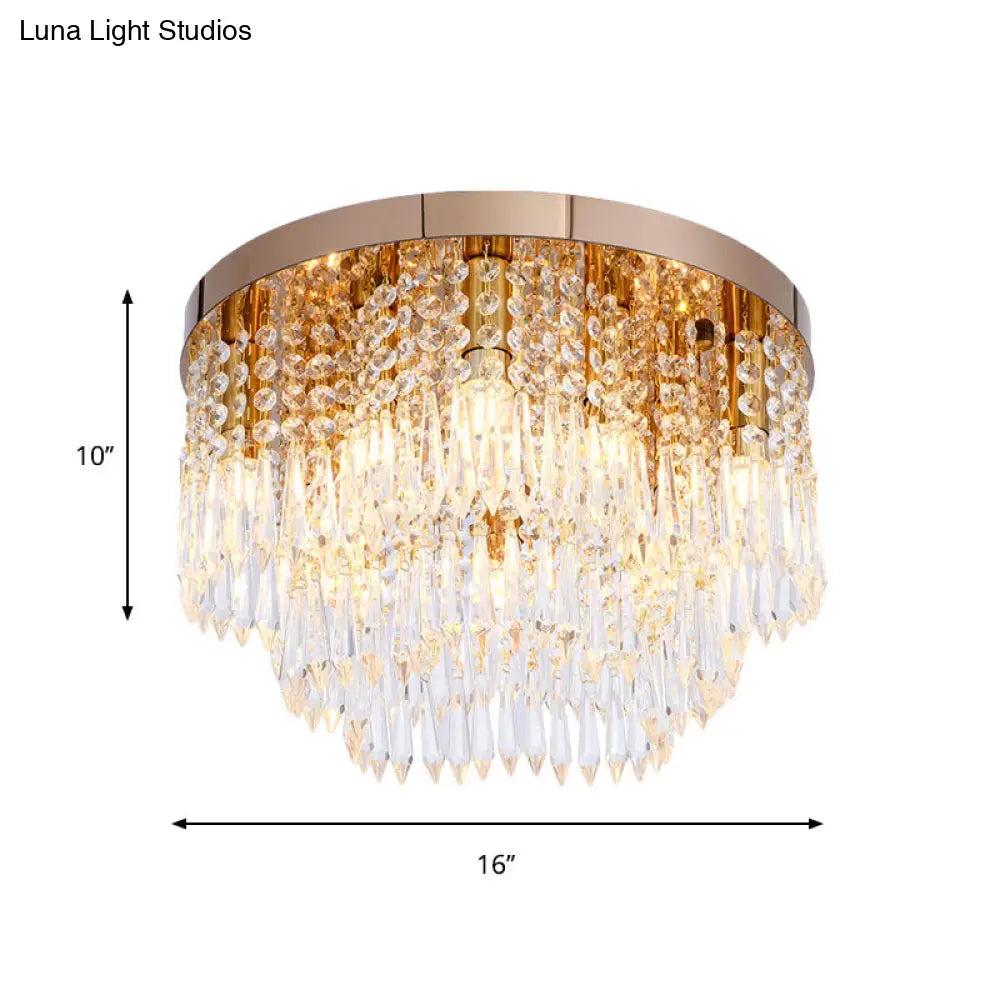 Rose Gold Crystal Waterfall Flush Lamp – Modernist 10-Light Ceiling Mount For Living Rooms