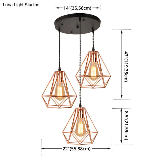 Rose Gold Diamond Iron Cluster Pendant - Post-Modern Restaurant Hanging Lamp