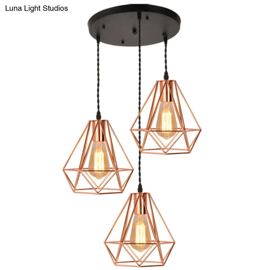 Rose Gold Diamond Iron Cluster Pendant - Post-Modern Restaurant Hanging Lamp