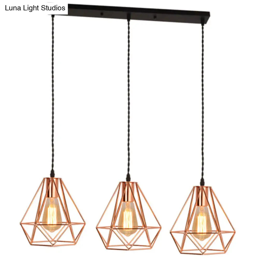 Rose Gold Iron Cluster Pendant Light For Restaurants - Post-Modern And Elegant / Linear